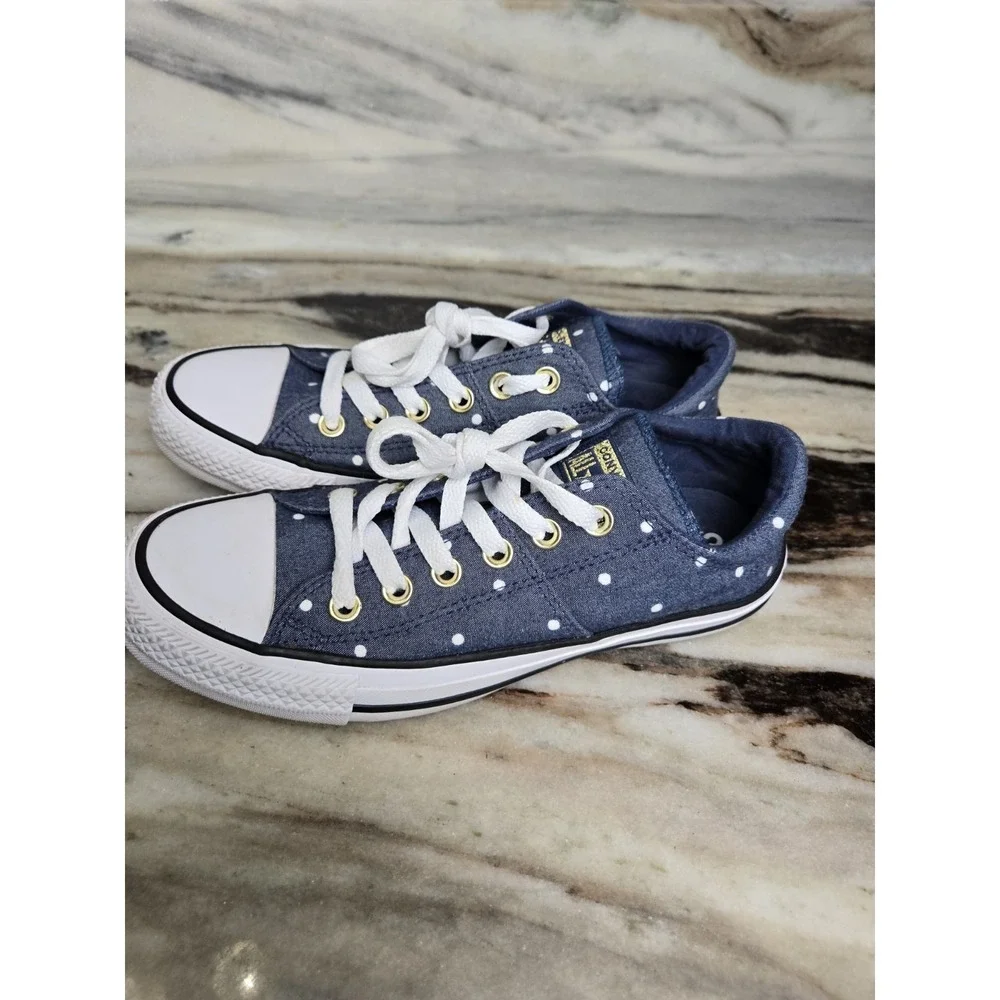 Women's Converse Chuck Taylor All Star Madison Ox‎ Size 7 Navy Gold polka dot